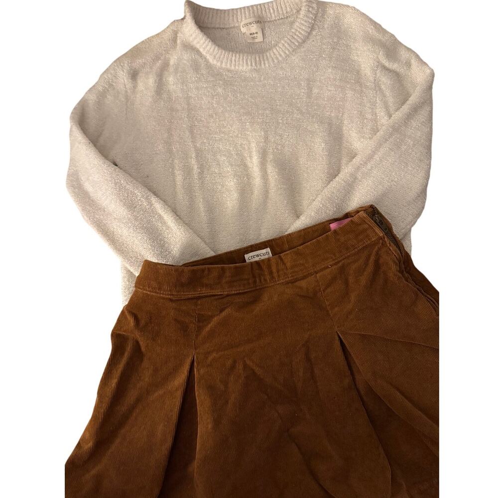 Crewcuts White Sweater with Tan corduroy skirt size 8-9